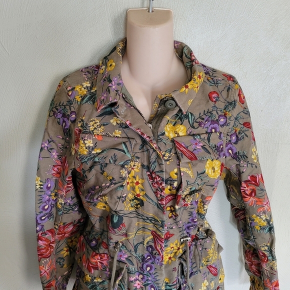 H&M Army Green Floral Utility Zip-Up Jacket Size Women's 4 - Picture 5 of 14